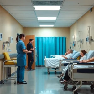 Nursing staff assisting patients in a rehabilitation center
