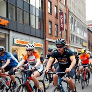 Cyclist fundraising for multiple sclerosis awareness in Boston