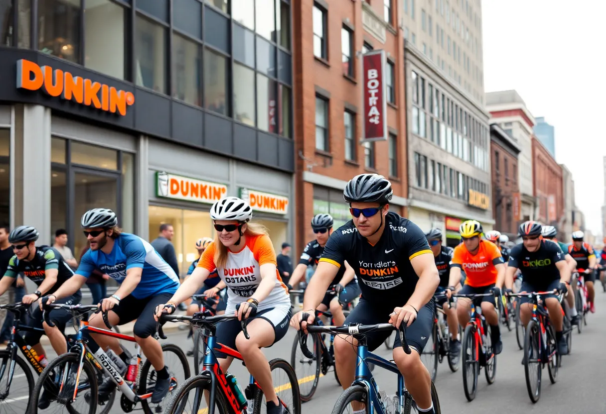 Cyclist fundraising for multiple sclerosis awareness in Boston