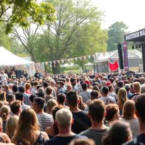 Crowd enjoying Boston Calling Music Festival with stages and performers in the background.