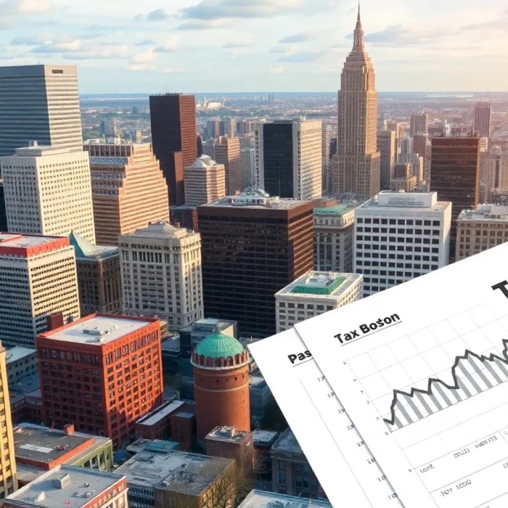 Urban skyline of Boston with commercial properties