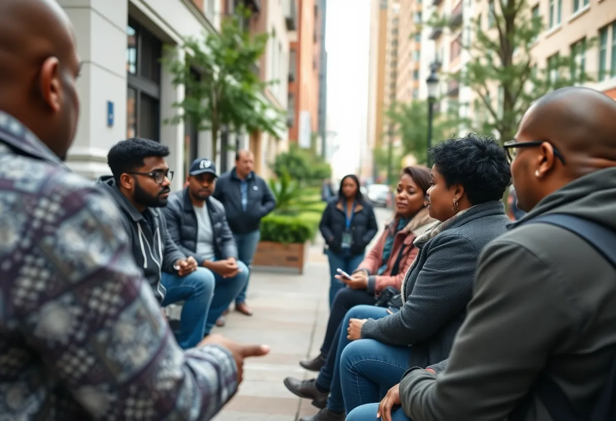 Residents discussing public safety in Boston amidst concerns of drug activity