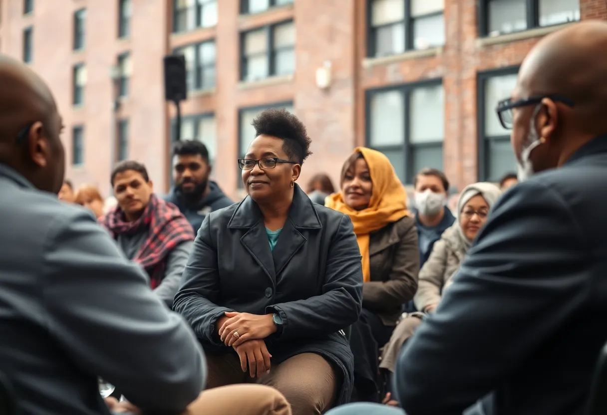 Residents discussing drug issues in Boston neighborhood