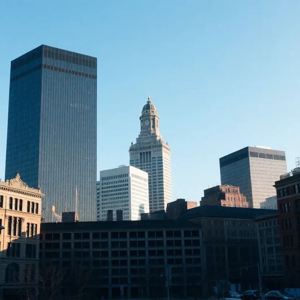 Boston cityscape showing commercial buildings and vacancy signs