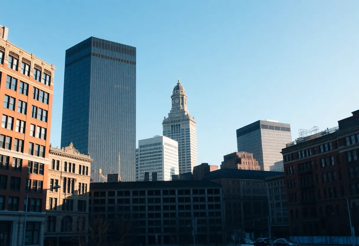 Boston cityscape showing commercial buildings and vacancy signs