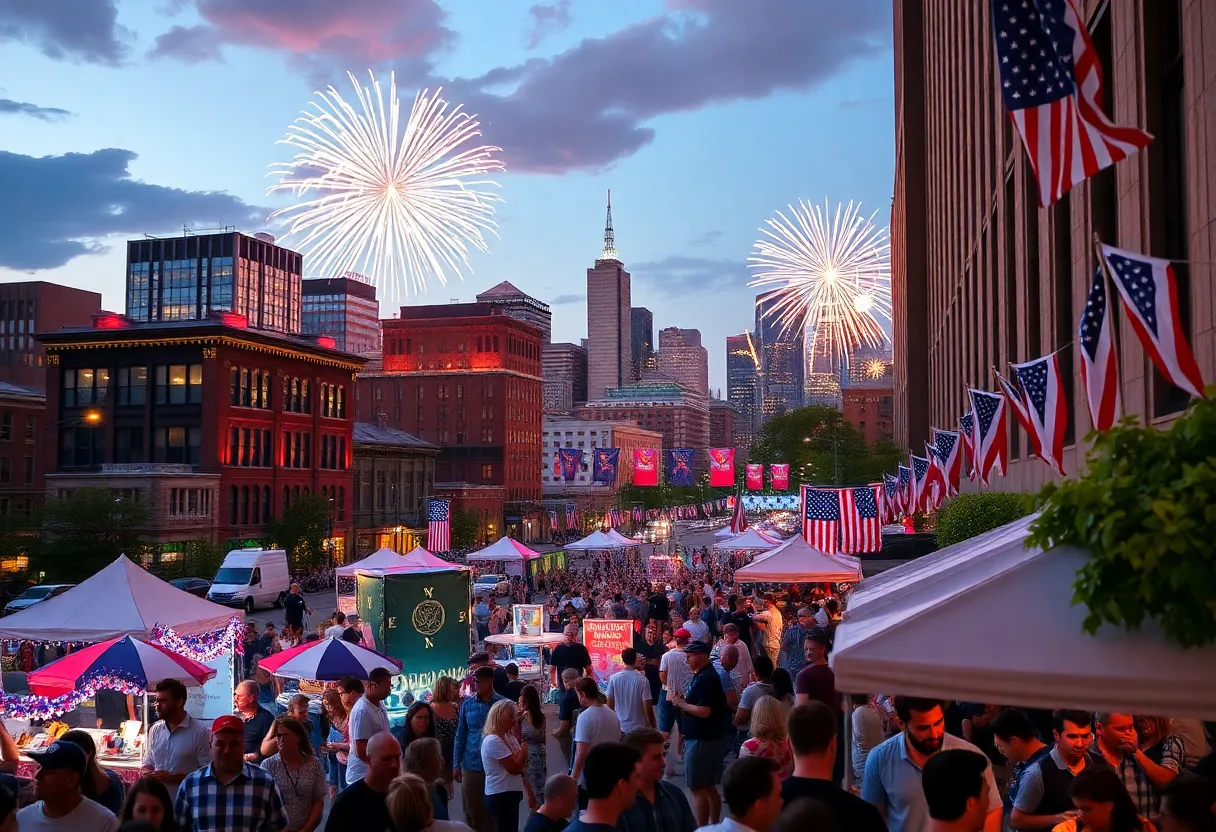 Fireworks display over Boston during Independence Day celebrations