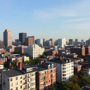 Aerial view of Boston showcasing residential buildings amidst the city skyline.
