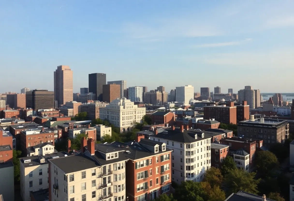 Aerial view of Boston showcasing residential buildings amidst the city skyline.