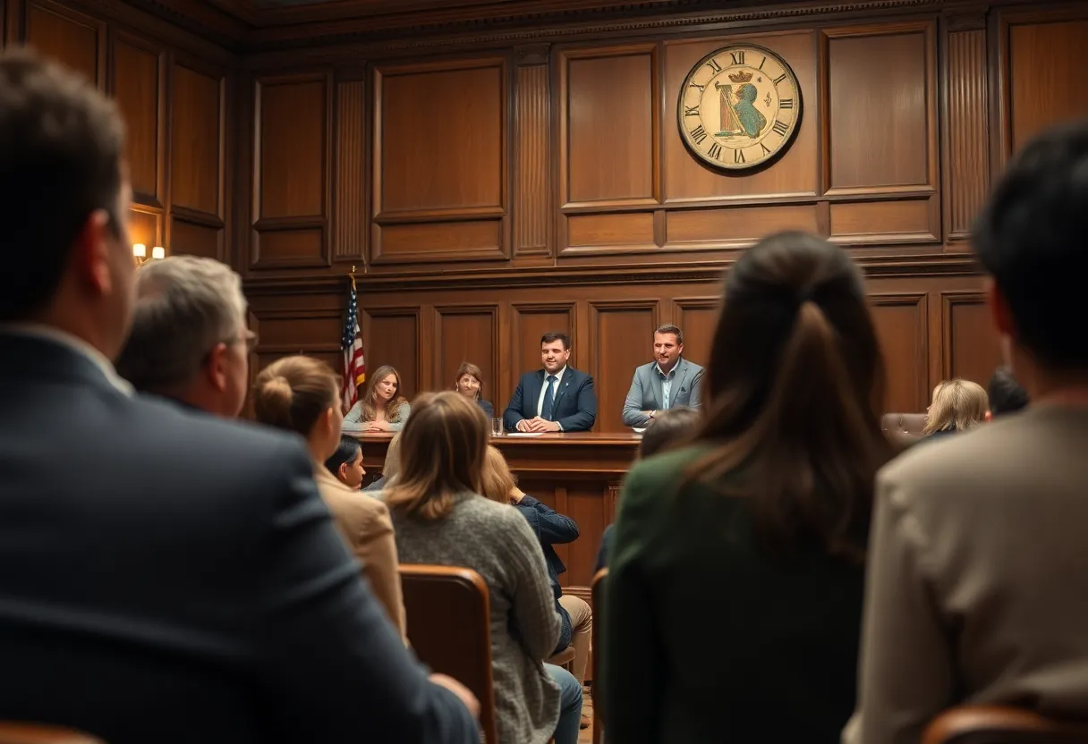 Audience participating in an immersive courtroom theater in Boston
