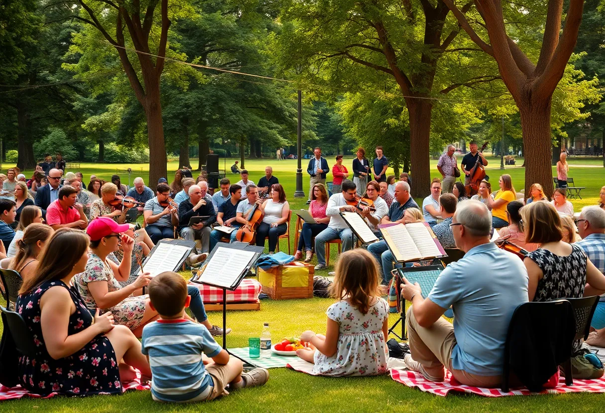 Audience enjoying a summer concert by the Boston Landmarks Orchestra at DCR Hatch Memorial Shell