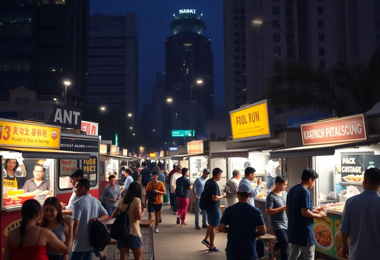 A food truck serving late-night meals in Boston with people gathered around.