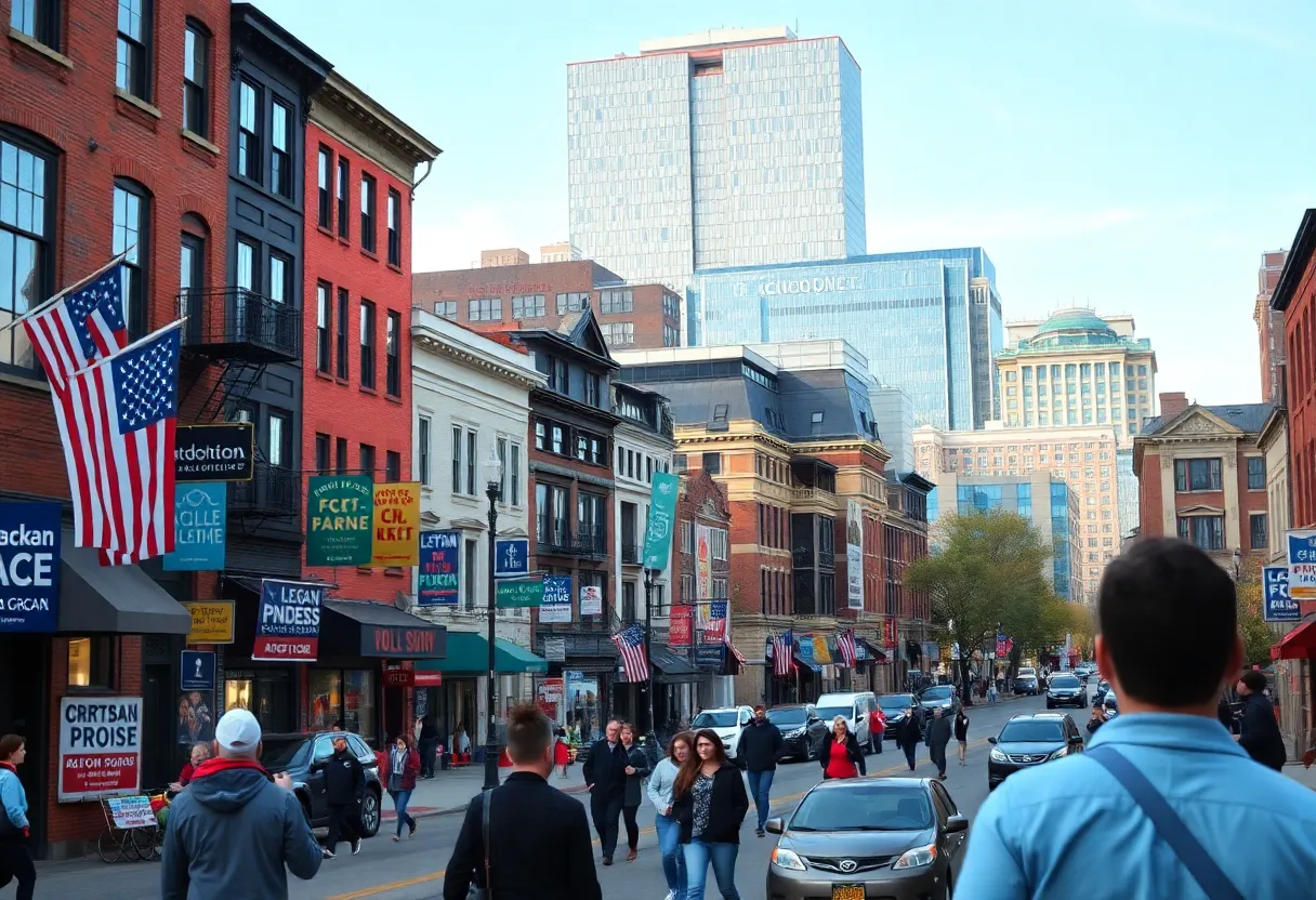 Campaign posters in Boston's cityscape