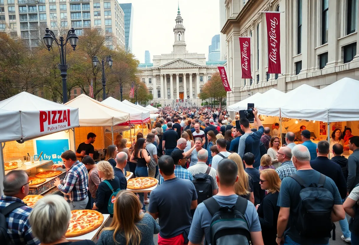 Crowd enjoying the Boston Pizza Festival at City Hall Plaza