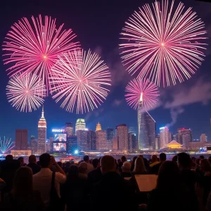 Fireworks over Boston during the Boston Pops event