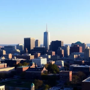 A cityscape of Boston highlighting nonprofit institutions against the skyline