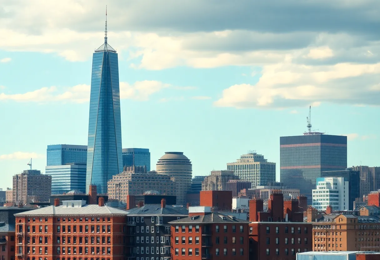 Boston skyline featuring historical buildings and proposed skyscrapers