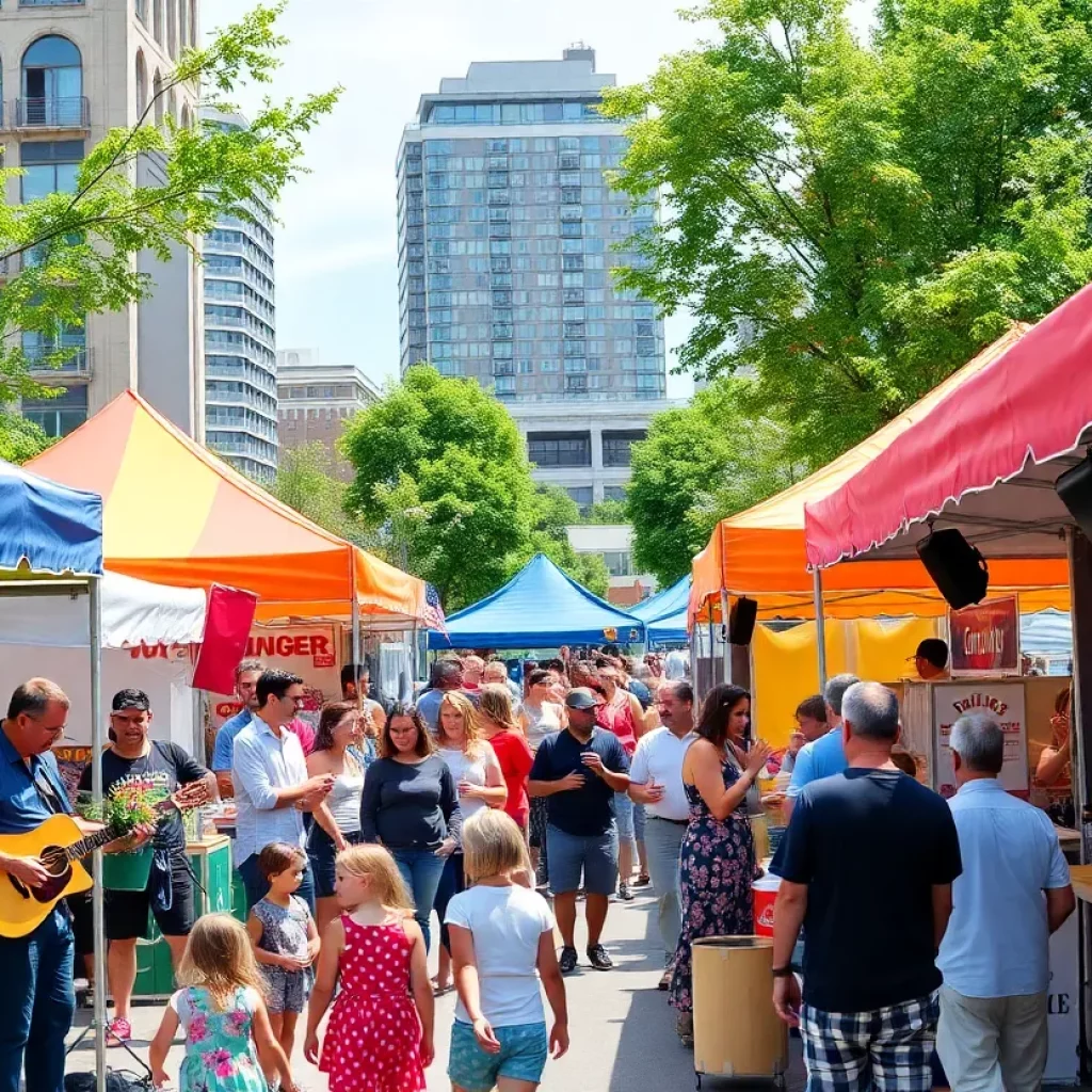 Outdoor summer festival in Boston with live music and food vendors