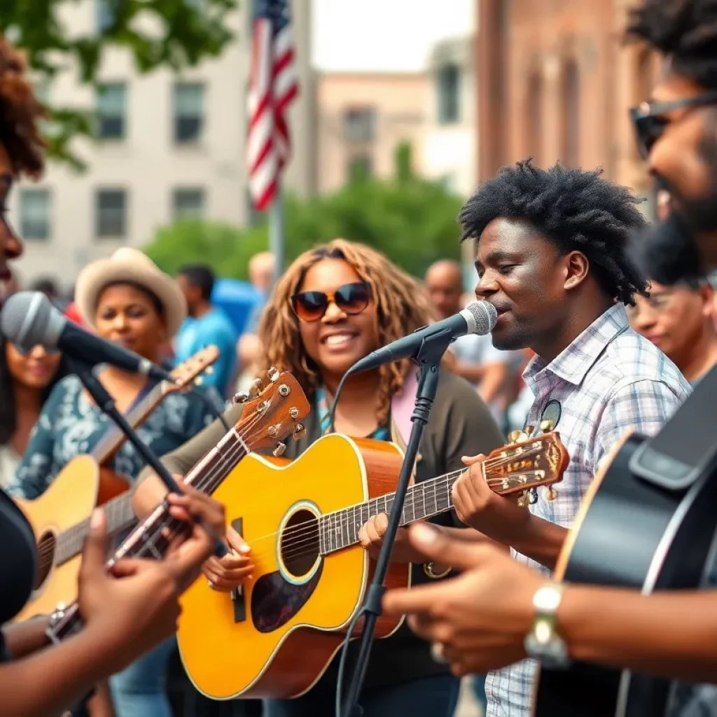 Diverse musicians performing at a summer festival in Boston