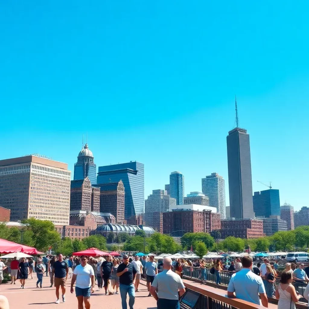 Boston skyline during summer with warm temperatures
