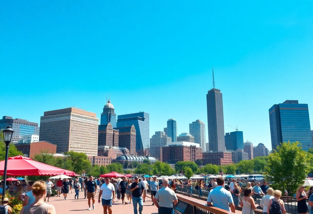Boston skyline during summer with warm temperatures
