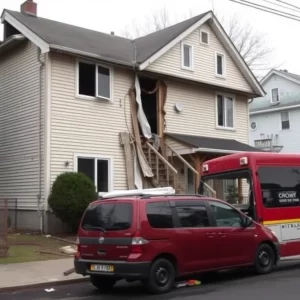 Multi-family home in Boston with structural damage after a van crash