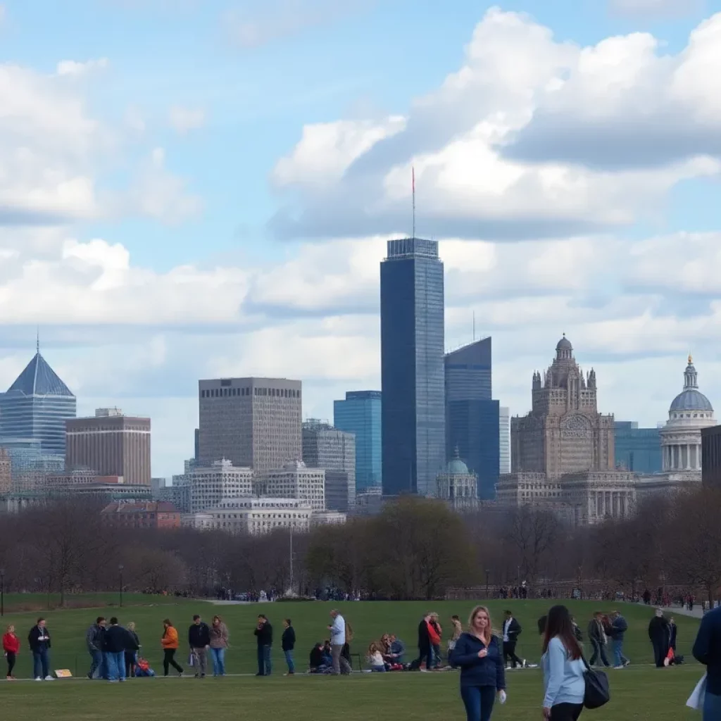 Scenic view of Boston showing mild weather and cloudy skies