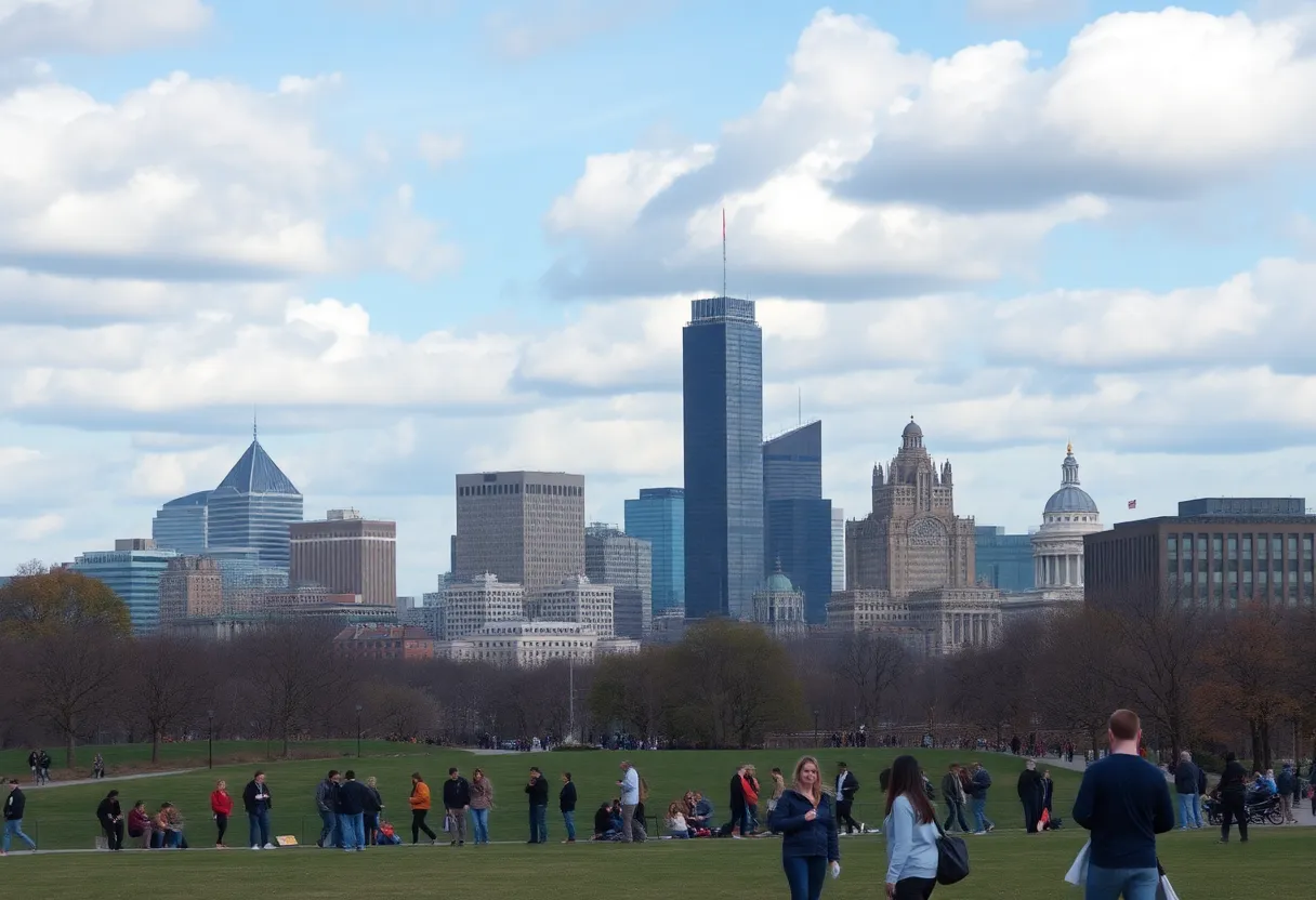 Scenic view of Boston showing mild weather and cloudy skies