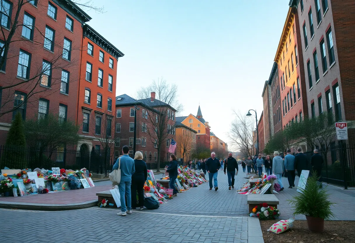 A peaceful neighborhood in Boston celebrating community resilience.