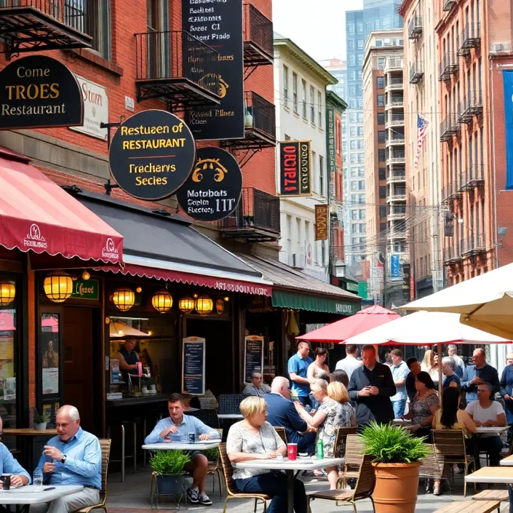 Dining scene in Boston with restaurant menus showing high prices