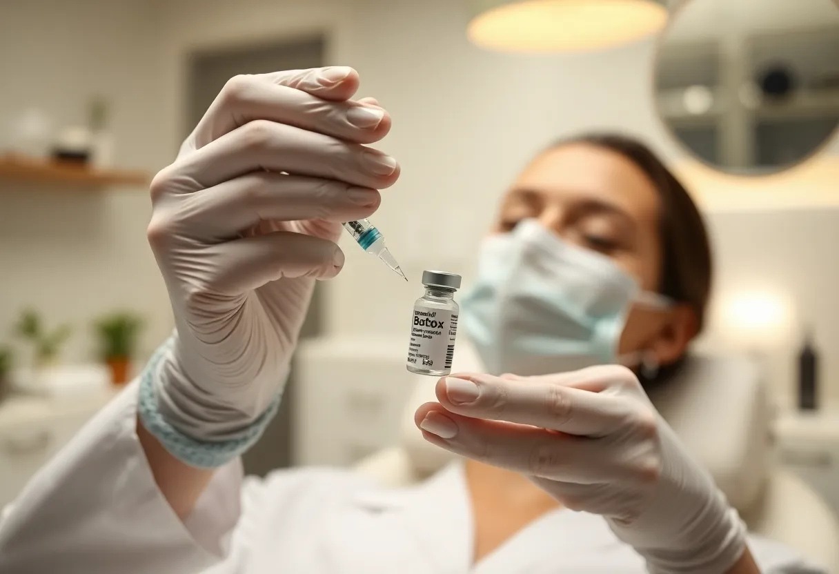 Botox vial in a clinical setting highlighting safety protocols.
