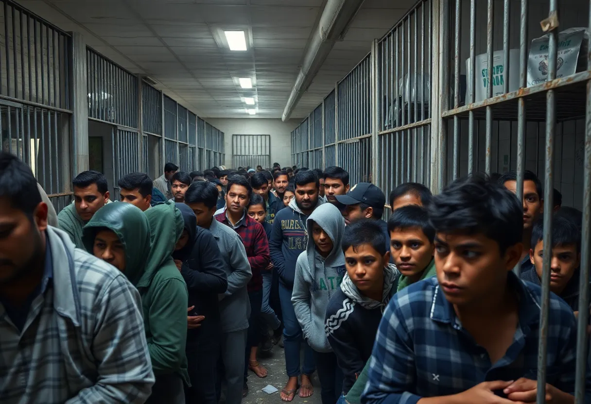 Crowded conditions inside detention facility