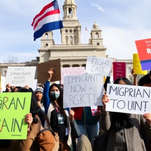 Rally in Chelsea supporting asylum seekers outside city hall
