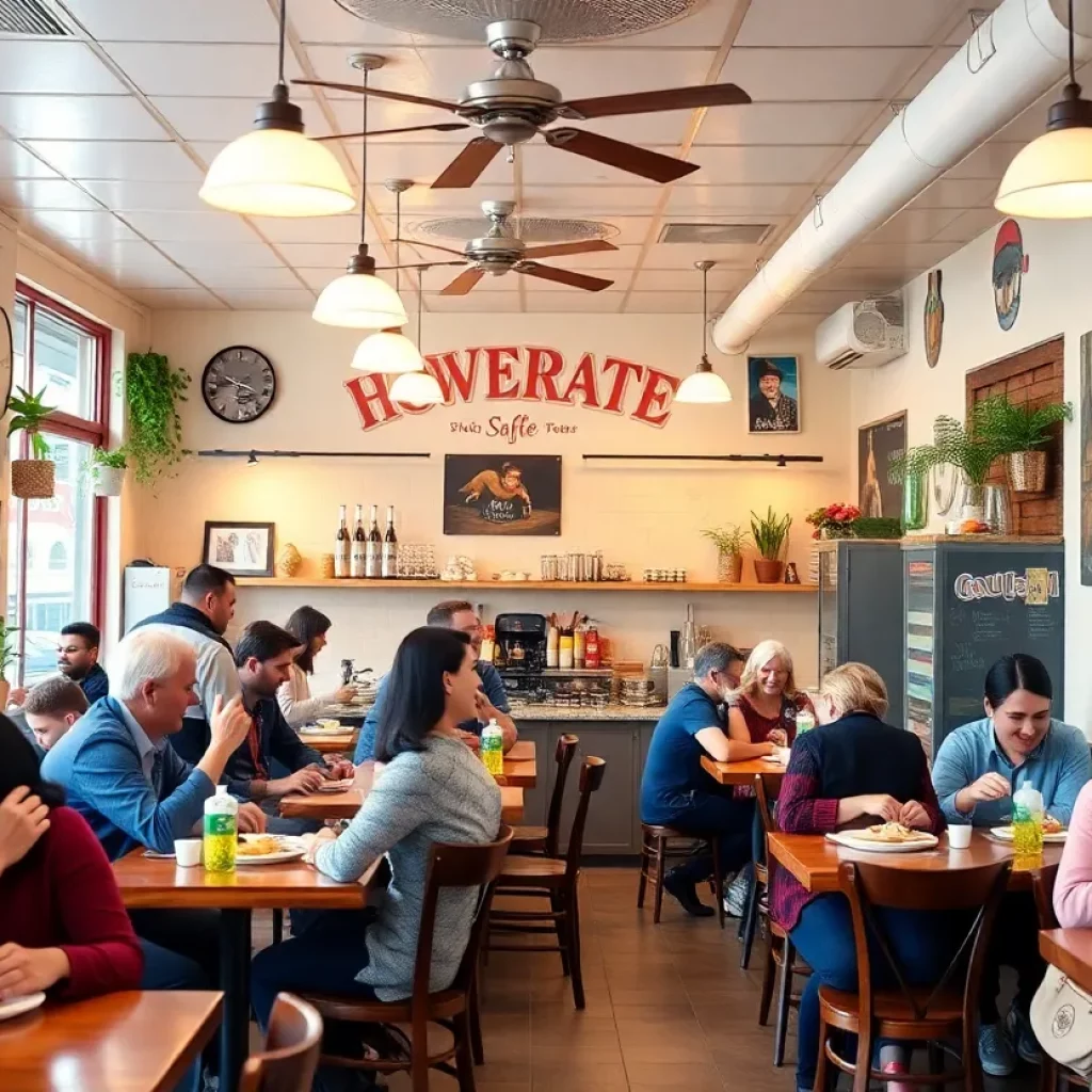 Inside view of Circus Cooperative Cafe showcasing its vibrant decor and customers