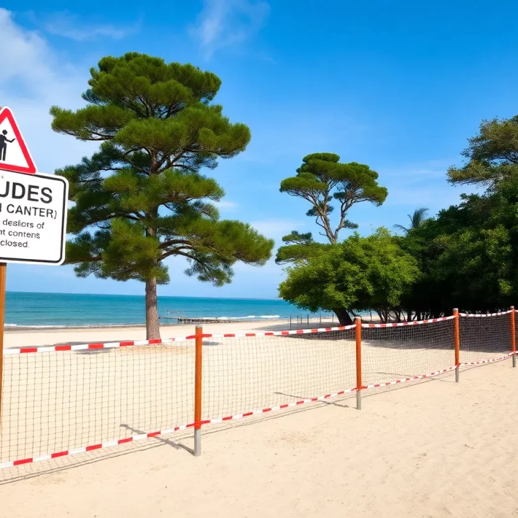 Sign indicating closed beach due to high bacteria levels