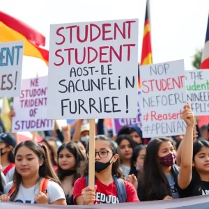 A community gathering advocating for student rights and immigration reform.