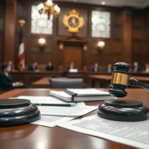 Courtroom scene illustrating justice being served