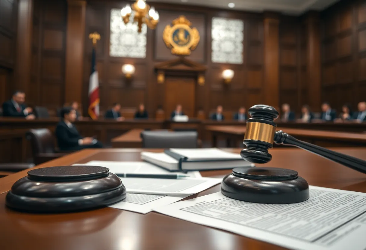 Courtroom scene illustrating justice being served