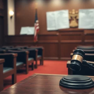 A courtroom symbolizing justice and legal proceedings