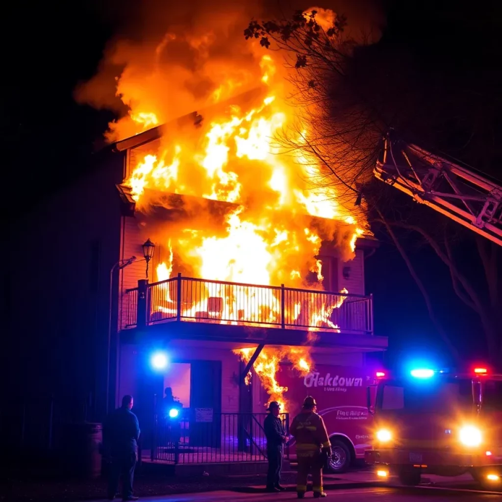 Firefighters battling flames at a residential building in Dorchester.