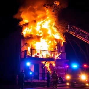 Firefighters battling flames at a residential building in Dorchester.