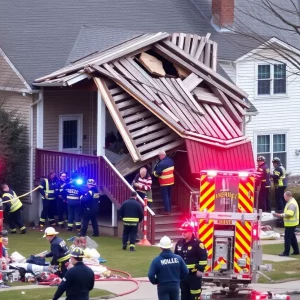 Emergency personnel responding to porch collapse in Dorchester