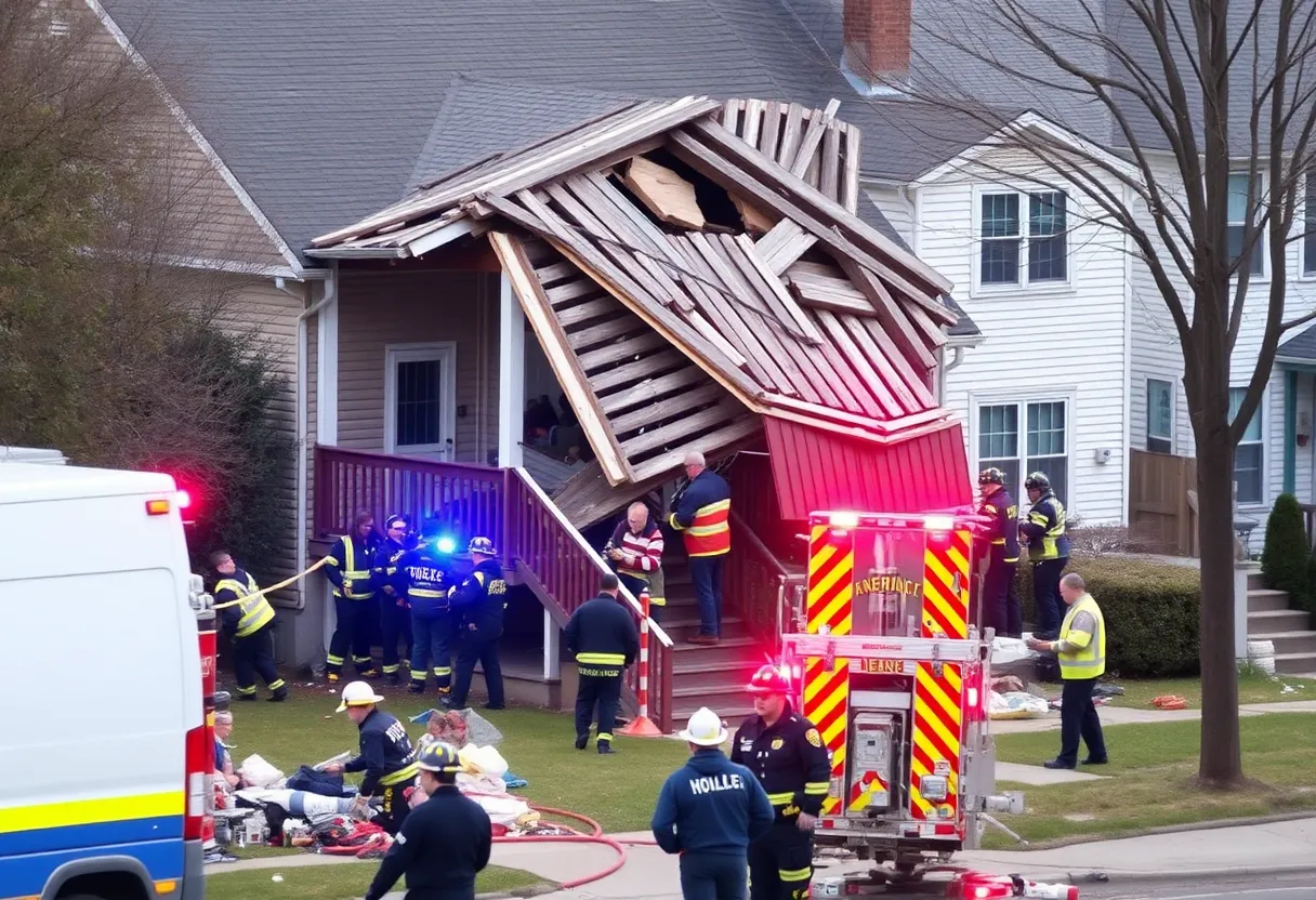 Emergency personnel responding to porch collapse in Dorchester