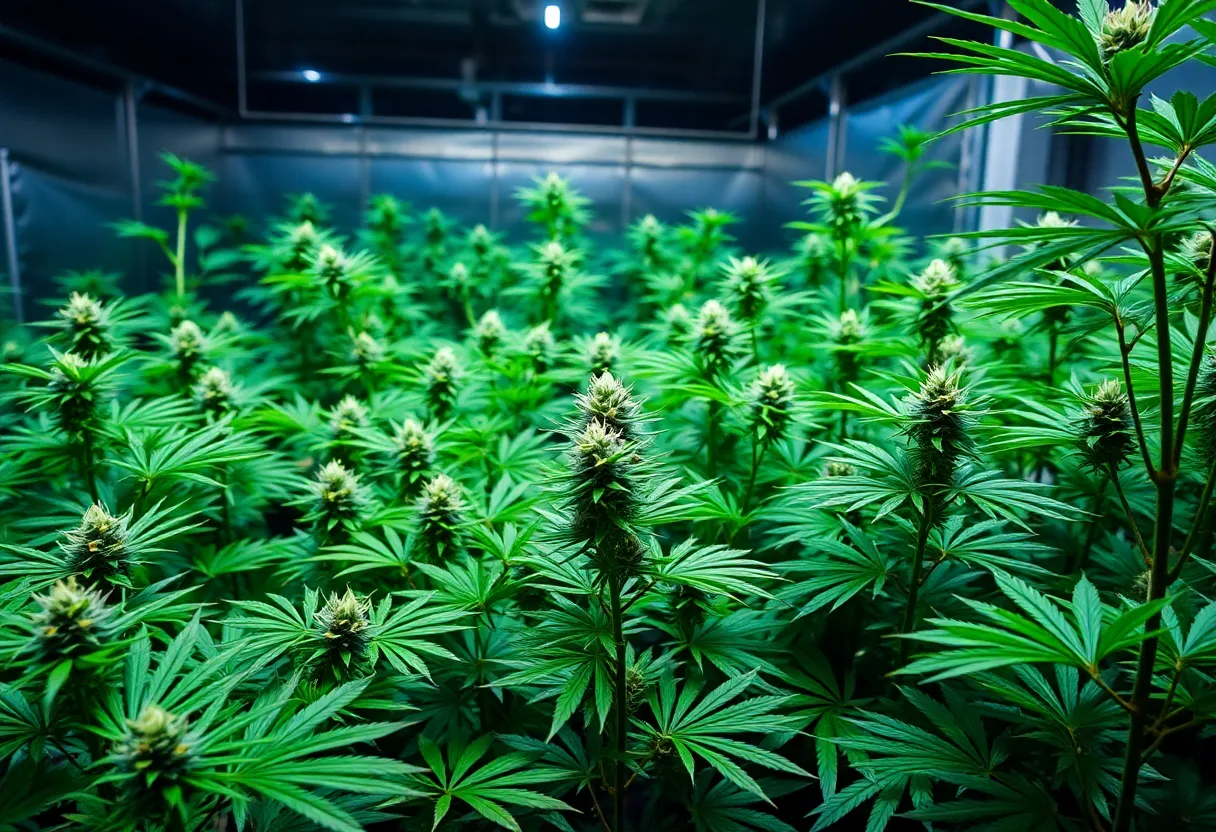 Cannabis plants in a cultivation facility at The Fresh Connection Boston.