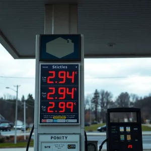 Gas station with $2.94 sign in Massachusetts