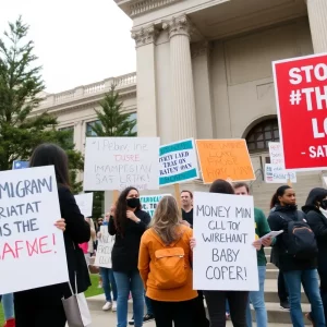 Demonstrators protesting against ICE enforcement in Massachusetts