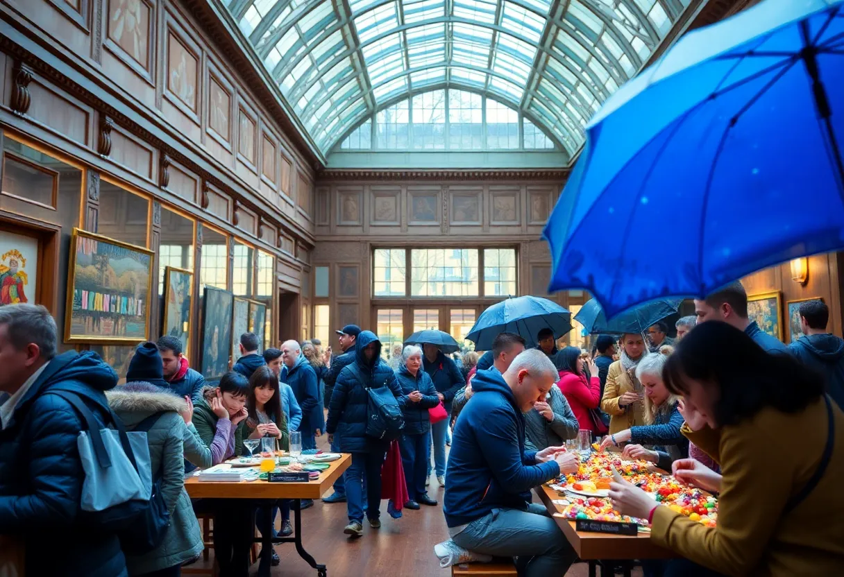 People enjoying indoor activities in Boston during rainy weekend