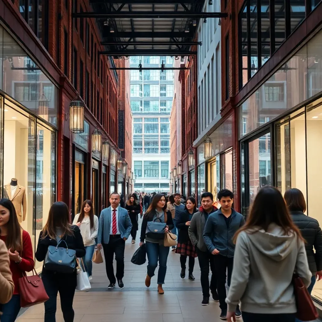 Group of international students shopping in Boston's luxury district