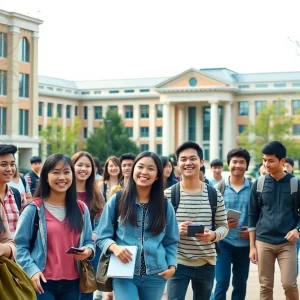 Diverse group of international students at a university