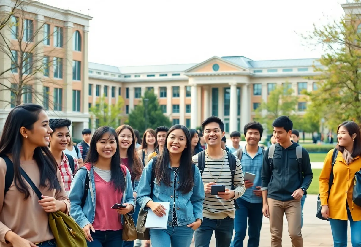 Diverse group of international students at a university