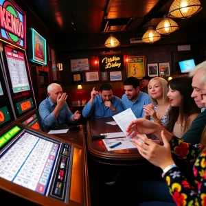 Players enjoying a Keno game at a pub, celebrating winning moments.